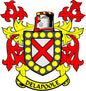 Coat of arms family crest magnet with shield, red X, and DELAPOOL ribbon