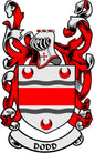 Dodd family crest coat of arms magnet with red and white shield and black accents