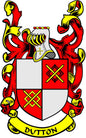 Enamel-style coat of arms pin with red and white shield and DUTTON banner