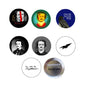 Set of six round pinback badges with Edgar Allan Poe portrait designs