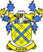 Eaton coat of arms family crest magnet with blue and yellow shield and EATON banner