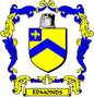 Coat of arms pinback with blue/yellow shield, fleur-de-lis, and 'EDMONDS' banner