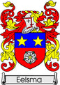 Eelsma family crest coat of arms arms magnet, red and blue shield with yellow stars