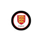 England flag bottle opener keychain with round black frame and red crest shield
