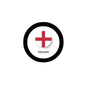 1.25-inch England flag pinback button with circular black border and red cross, 'ENGLAND' text