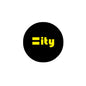 Round black equality symbol pin brooch with yellow text and bar emblem