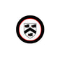 Circular coat of arms family crest magnet with black border, red ring, white shield