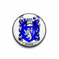 Round coat-of-arms family crest magnet with blue lion design and EVANS name