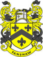 Fanshaw family crest coat of arms magnet with yellow and black shield and fleur-de-lis