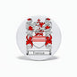Round Faringe coat of arms magnet with red and black family crest and shield