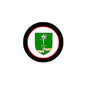 Fay family crest coat of arms magnet, round badge with black border and green shield