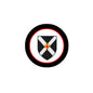 Round black family crest arms magnet with shield and wings, red inner ring