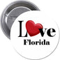 2.25-inch round pinback button with red heart and “I Love Florida” text