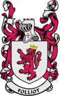 Family crest coat of arms magnet: white shield, red lion, crown, red mantling, FOLLIOT