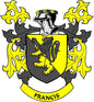3-inch family crest arms magnet with lion shield and banner text FRANCIS