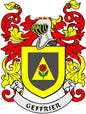 3-inch Geffrier coat arms magnet with shield, rose, and ribbon crest design