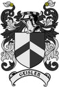 Geisler family crest pinback badge with black-and-white shield and GEISLER banner