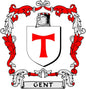 Gent crest arms magnet: shield with red T and GENT banner.