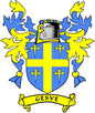 Gesve coat of arms pinback featuring shield with blue-and-yellow cross and banner