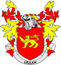 3-inch family crest coat of arms magnet with red shield, lion, and GRAAN banner
