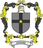 Coat of arms pinback with gray shield, black cross, gold star, and GRISARD banner