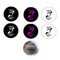 Set of six 1.25-inch hearing impaired pinback buttons, black and white icons