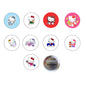 9-piece round cat refrigerator magnet set with colorful Kitty cat face designs