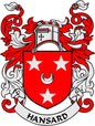 Hansard family crest coat of arms shield magnet, 3-inch with red stars and scroll text
