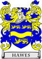 Hawes family crest arms coat magnet with blue and yellow heraldic shield and scroll