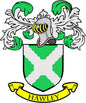 Hawley family crest coat arms magnet with green-and-white shield and HAWLEY banner