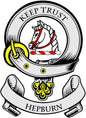 Hepburn family crest magnet, circular shield with KEEP TRUST and HEPBURN lettering