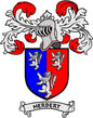 Herbert family crest coat of arms pinback with red, blue shield and black helmet