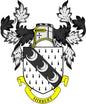 Hibbert coat of arms enamel pinback: shield with banner HIBBERT and feather crest