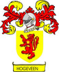 Family crest coat of arms magnet with HOGEVEEN shield, red lion and yellow flames
