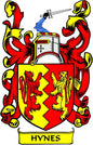 Coat of arms magnet with colorful shield and lions, red and yellow, 'HYNES' banner