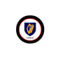 Circular Ireland family crest coat of arms magnet, blue shield with gold harp