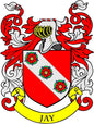 3-inch Jay family crest coat of arms magnet with red-and-white shield and JAY ribbon