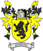 Yellow and black Jenkins family crest coat-of-arms magnet with lion and banner