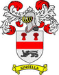 Kinsella family crest coat of arms pinback with red and white shield and banner