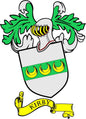 Kirby family crest coat-of-arms magnet with green leaves and KIRBY banner