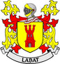 3-inch Labat family crest magnet with shield, helmet, and banner reading LABAT