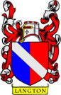 Langton family crest coat of arms magnet with red, blue shield and LANGTON banner