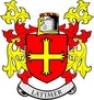 Latimer coat of arms pinback with red and gold shield and ribbon, crest details