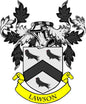 Lawson family crest coat of arms pinback with birds, black shield and yellow banner