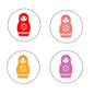 4-piece matryoshka pinback buttons set, four circular badges in red, pink, orange, purple