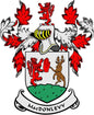 MacDonlevy family crest coat arms magnet with red lion and green shield, 3-inch