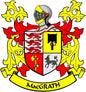 MacGrath family crest arms coat magnet: colorful heraldic shield with MacGRATH banner