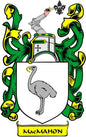 Family crest arms magnet with shield, heraldic birds, and “MacMahon” name