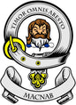 Round coat of arms pinback badge with bearded emblem, yellow accents, black text ring