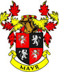Mayr family crest coat of arms refrigerator magnet with shield and lions